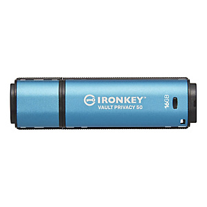 Kingston Technology IronKey Vault Privacy 50, 16 GB, USB tipo A, 3.2 Gen 1 (3.1 Gen 1), 250 MB/s, Tapa, Azul IKVP50/16GB Kingston Technology IronKey Vault Privacy 50, 16 GB, USB tipo A, 3.2 Gen 1 (3.1 Gen 1), 250 MB/s, Tapa, Azul IKVP50/16GB