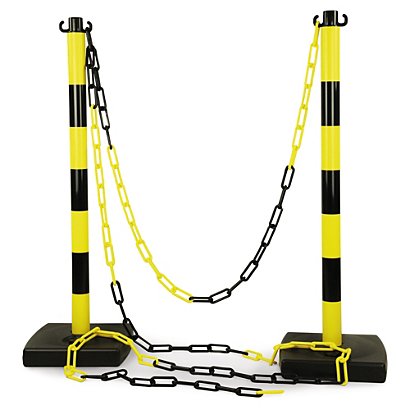 Kit 2 poteaux de balisage en PVC et 5 m de chaîne jaune/noir - 1