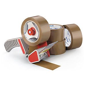 Kit 36 rollos cinta adhesiva polipropileno económica RAJA® + Dispensador de plástico
