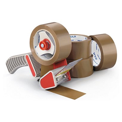 Kit 36 rollos cinta adhesiva polipropileno económica RAJA® + Dispensador de plástico - 1