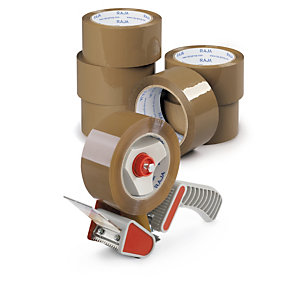 Kit 36 rollos de cinta adhesiva polipropileno silencioso RAJA® + Dispensador