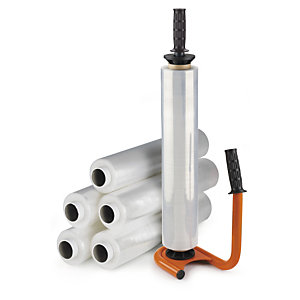 Kit 6 bobinas film estirable transparente RAJA® + portarrollos de acero