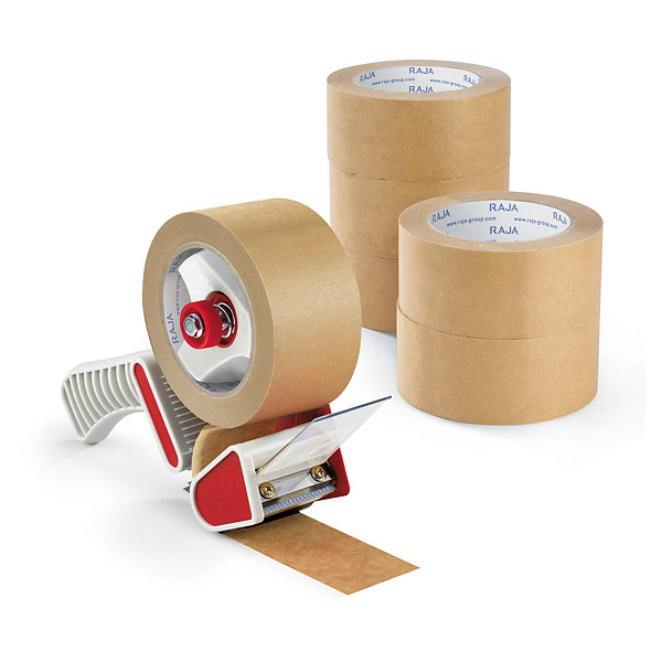 Kit 6 o 36 rollos de cinta de papel adhesivo + precintadora RAJA® - 1
