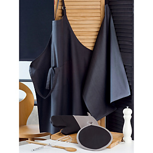 Kit kantoorkeuken schort - theedoek - handschoen - pannenlap kaviaarkleur Kit kantoorkeuken schort - theedoek - handschoen - pannenlap kaviaarkleur