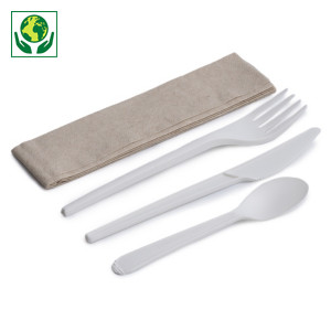Kit de talheres de amido de milho CPLA e guardanapo kraft Kit de talheres de amido de milho CPLA e guardanapo kraft