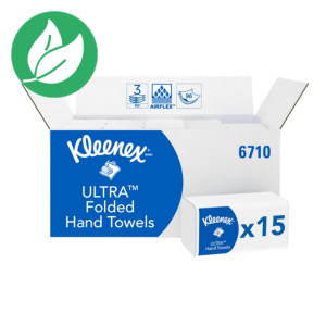 Kleenex® Essuie-mains plié 6710 Ultra triple épaisseur 96 feuilles Blanc - lot de 15