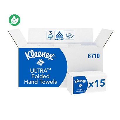 Kleenex® Essuie-mains plié 6710 Ultra triple épaisseur 96 feuilles Blanc - lot de 15