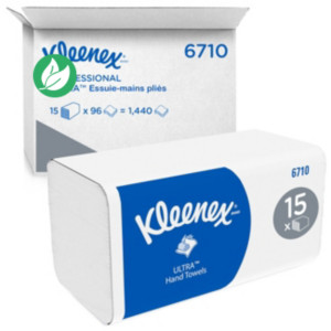 Kleenex® Essuie-mains plié 6710 Ultra triple épaisseur Blanc - Lot de 15 paquets 96 feuilles Kleenex® Essuie-mains plié 6710 Ultra triple épaisseur Blanc - Lot de 15 paquets 96 feuilles