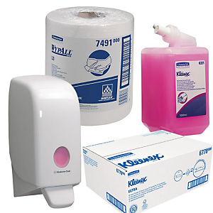 Kleenex® Offerta risparmio: dispenser + ricariche sapone liquido + carta asciugamani + bobina Kleenex® Offerta risparmio: dispenser + ricariche sapone liquido + carta asciugamani + bobina