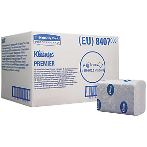 Kleenex® Premier Fogli di carta igienica piegati, 2 veli, 200 fogli, 125 mm, Bianco Kleenex® Premier Fogli di carta igienica piegati, 2 veli, 200 fogli, 125 mm, Bianco