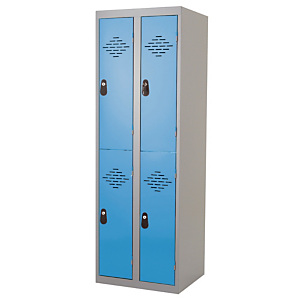 Kleerkast uit één stuk multi vakken 2 kolommen 2 vakken grijs / blauw breedte 400 mm Kleerkast uit één stuk multi vakken 2 kolommen 2 vakken grijs / blauw breedte 400 mm