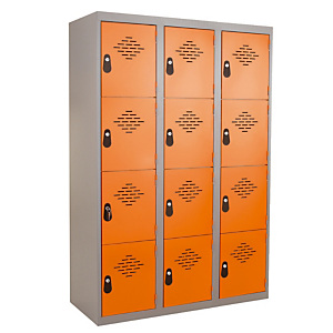 Kleerkast uit één stuk multi vakken 3 kolommen 4 vakken grijs / oranje Kleerkast uit één stuk multi vakken 3 kolommen 4 vakken grijs / oranje