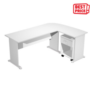 KOMPACT Set scrivania + allungo + cassettiera, 170 x 120 x 72 cm, Bianco KOMPACT Set scrivania + allungo + cassettiera, 170 x 120 x 72 cm, Bianco