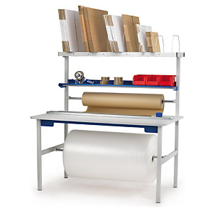 Komplett packbord - pulverlackerad stålkonstruktion med grå hyllor Komplett packbord - pulverlackerad stålkonstruktion med grå hyllor