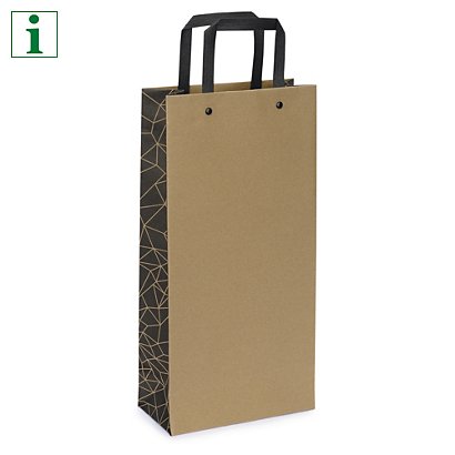 Kraft bottle gift bags with side design, two bottles, 190x385x95mm, pack of 10 - 1