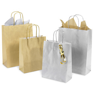 Kraftpapier-Tragetaschen Silber und Gold Kraftpapier-Tragetaschen Silber und Gold