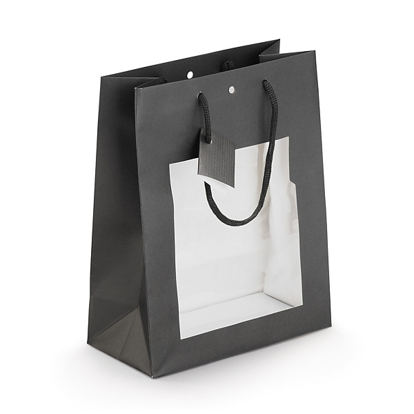 Kraftpapieren zwarte draagtas met venster 22 x 28 x 11 cm - 1