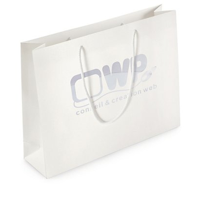 Lackpapiertasche glänzend  - weiß -  41x30x12 cm - 1-farbiger Druck: vorne / hinten - 1
