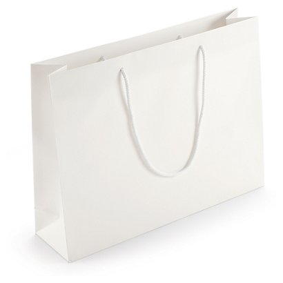 Lackpapiertasche matt  - weiß -  12x41x10 cm - 1-farbiger Druck: vorne / hinten
