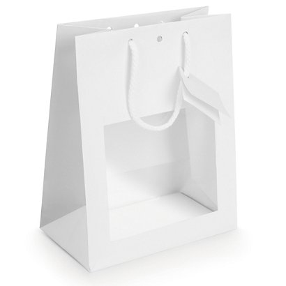 Laminated paper gift bags with a window, 180x227x100mm, pack of 10