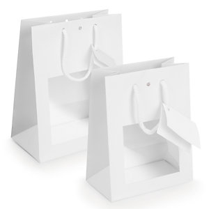 Laminated paper gift bags with a window