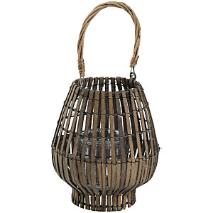 Lanterna in bamboo con manico, Porta candela, Altezza 39 cm, Grigio