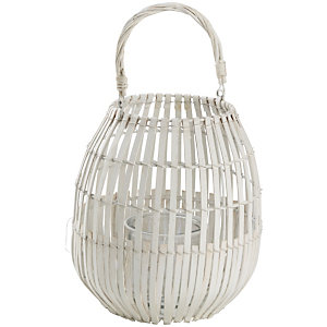 Lanterna in bamboo con manico, Porta candela, Altezza 40 cm, Bianco