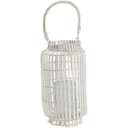 Lanterna in bamboo con manico, Porta candela, Altezza 54 cm, Bianco