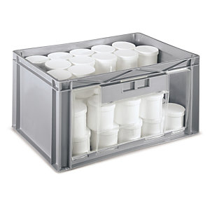 Large stackable plastic storage containers with side window opening