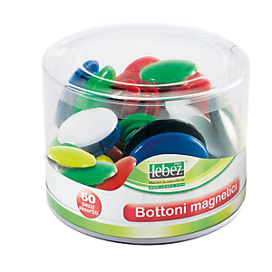 LEBEZ Bottoni magnetici tondi - misure e colori assortiti  - barattolo da 60 pezzi