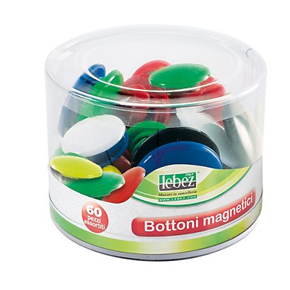 LEBEZ Bottoni magnetici tondi - misure e colori assortiti  - barattolo da 60 pezzi - 1
