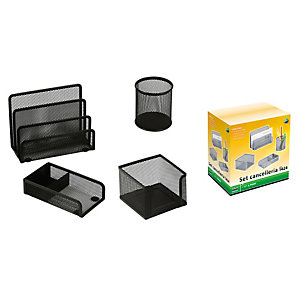 LEBEZ Set scrivania - 4 accessori - rete metallica - nero