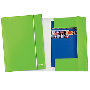 LEITZ Cartella con elastico WOW - cartoncino plastificato - 3 lembi - 25x35 cm - verde lime LEITZ Cartella con elastico WOW - cartoncino plastificato - 3 lembi - 25x35 cm - verde lime
