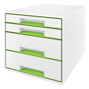 Leitz Cassettiera da scrivania in polistirene WOW Dual Color Cube, 287 x 363 x 270 mm, Bianco/Verde lime metallizzato