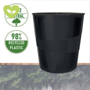 LEITZ Cestino gettacarte Recycle Zero emissioni CO2, 98% plastica riciclata, Nero