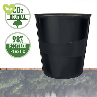 LEITZ Cestino gettacarte Recycle Zero emissioni CO2, 98% plastica riciclata, Nero - 1