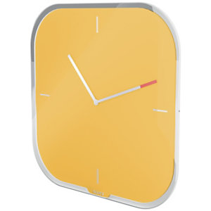 Leitz Cosy Reloj de pared de cristal silencioso, 300 x 300 mm, amarillo cálido