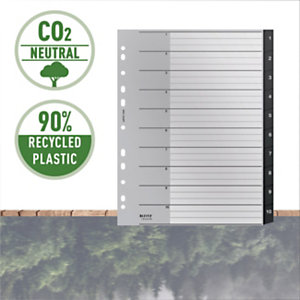 LEITZ Indice numerico 1-10 A4 Maxi Recycle Zero emissioni CO2, 90% plastica riciclata, Nero