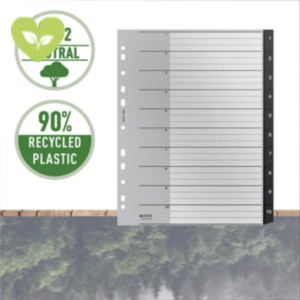 LEITZ Indice numerico 1-10 A4 Maxi Recycle Zero emissioni CO2, 90% plastica riciclata, Nero LEITZ Indice numerico 1-10 A4 Maxi Recycle Zero emissioni CO2, 90% plastica riciclata, Nero