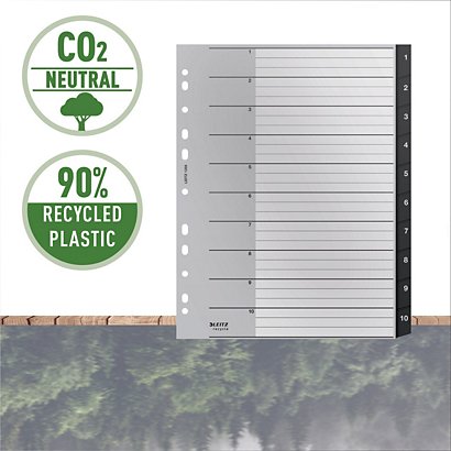 LEITZ Indice numerico 1-10 A4 Maxi Recycle Zero emissioni CO2, 90% plastica riciclata, Nero - 1