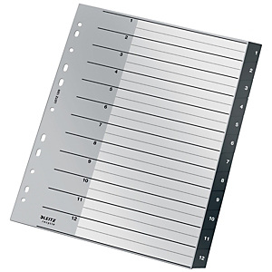 LEITZ Indice numerico 1-12 A4 Maxi Recycle Zero emissioni CO2, 90% plastica riciclata, Nero LEITZ Indice numerico 1-12 A4 Maxi Recycle Zero emissioni CO2, 90% plastica riciclata, Nero