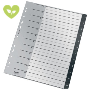 LEITZ Indice numerico 1-12 A4 Maxi Recycle Zero emissioni CO2, 90% plastica riciclata, Nero LEITZ Indice numerico 1-12 A4 Maxi Recycle Zero emissioni CO2, 90% plastica riciclata, Nero