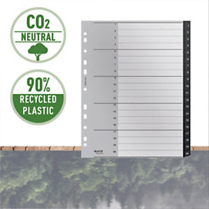 LEITZ Indice numerico 1-20 A4 Maxi Recycle Zero emissioni CO2, 90% plastica riciclata, Nero