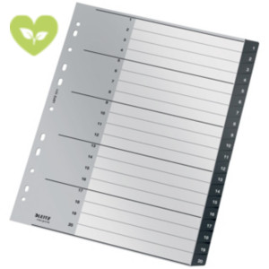 LEITZ Indice numerico 1-20 A4 Maxi Recycle Zero emissioni CO2, 90% plastica riciclata, Nero LEITZ Indice numerico 1-20 A4 Maxi Recycle Zero emissioni CO2, 90% plastica riciclata, Nero