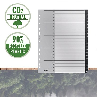 LEITZ Indice numerico 1-20 A4 Maxi Recycle Zero emissioni CO2, 90% plastica riciclata, Nero - 1