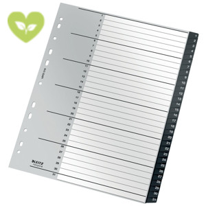 LEITZ Indice numerico 1-31 A4 Maxi Recycle Zero emissioni CO2, 90% plastica riciclata, Nero LEITZ Indice numerico 1-31 A4 Maxi Recycle Zero emissioni CO2, 90% plastica riciclata, Nero