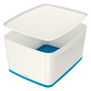 Leitz MyBox® Contenitore multiuso Large, Plastica, Senza BPA, Bianco e blu, 318 x 385 x 198 mm