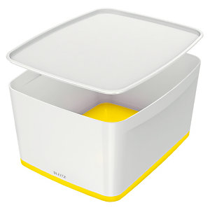 Leitz MyBox® Contenitore multiuso Large, Plastica, Senza BPA, Bianco e Giallo, 318 x 385 x 198 mm