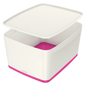 Leitz MyBox® Contenitore multiuso Large, Plastica, Senza BPA, Bianco e rosa, 318 x 385 x 198 mm