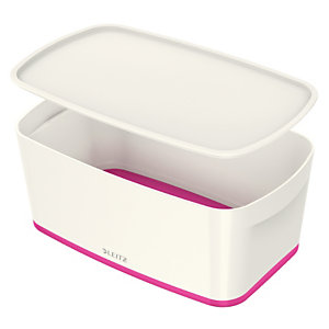 Leitz MyBox® Contenitore multiuso Small, Plastica, Senza BPA, Bianco e rosa, 318 x 191 x 128 mm